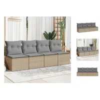 vidaXL Gartensofa mit Kissen 4-Sitzer Beige Poly Rattan