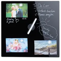 Relaxdays Magnettafel, beschreibbar, inkl. 3 Magnete & Stift, abwischbar, Rahmenlos, Magnetboard Glas, 40x40 cm, schwarz