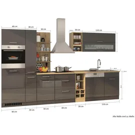 Held Möbel Küchenzeile Mailand 340 cm Grau Hochglanz-Grau Matt ohne E-Geräte