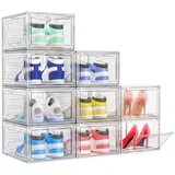 POPOLIC Schuhkiste Schuhbox Schuh-Organizer, Stapelbare Schuhaufbewahrungsbox (Organizer für Sneaker, Stiefel & Schuhe, 9 St., Platzsparendes Schuhregal), Transparente stapelbare Kunststoffbox weiß