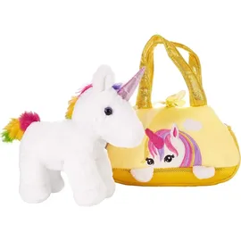 Brubaker Einhorn Tasche Regenbogen - 20 cm - Plüschtier in Handtasche - Stofftier Kuscheltier - Gelb