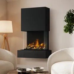 muenkel design Como [Elektrokamin Opti-myst]: Nero (Schiefer schwarz) - Haube schwarz-grau - Mit Heizung