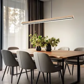 GLOBO Holzleuchte Pendellampe Led Esstisch Pendelleuchte Holz rustikal, 3 Stufen Memory Funktion, Holzoptik schwarz matt opal, 1x Led 30 Watt 1150 Lumen warmweiß, Hxlxb 120x101x7,5cm