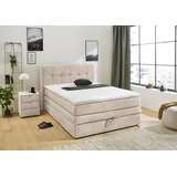 Jockenhöfer Boxspringbett JOCKENHÖFER GRUPPE "Amy", beige (beige 426, 07), L:217cm, Bezug Bett: Cordstoff (100% Polyester);Topper und Matratzenspiegel: 100% Polyester, Komplettbetten, Boxspringbett, mit Bettkasten und Kaltschaum-Topper, erhältlich in 140 & 180cm