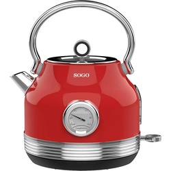 Sogo Kabelloser Wasserkocher Retro Strix Control, Wasserkocher, Rot