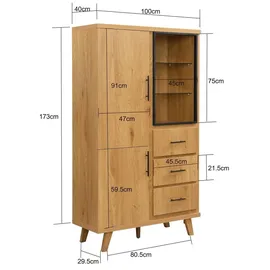 FineBuy Hochschrank 40 x 40 x 188 cm Braun