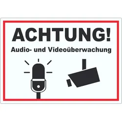 Achtung Audio- und Videoüberwachung Aufkleber A9 (37x52mm)