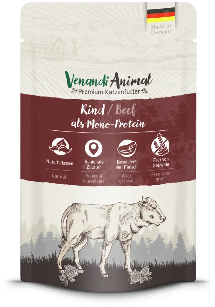 Venandi Animal Monoprotein 125g Katzennassfutter 12 x 125 Gramm Rind