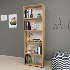 [en.casa] Bücherregal, Eiche, 5 Fächer, 55x172x20 cm, Wohnzimmer,, - 2 Jahre Gewährleistung - mind. 14 Tage Rückgaberecht - Braun