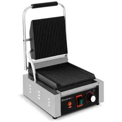 Equipementpro Professioneller Panini-Grill – Rillplatten aus Gusseisen oben und unten / Gleichmäßiges Garen & perfekte Grillstreifen