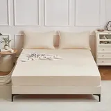 Gezu Baumwollesatin Spannbettlaken 180x200 Mako Satin Beige Creme Weich Hypoallergen Thermoregulierend Spannbetttuch Bettlaken 180x200 Spannbettlaken 100% Langstapelige Baumwolle für bis 30cm Matraze