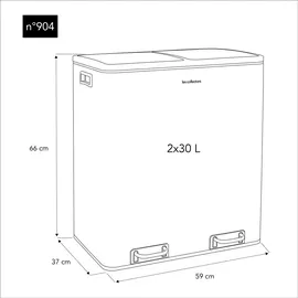 Les Collectors Küchen-Recycling-Behälter, 60L, 2x30L, Edelstahl, 66 cm