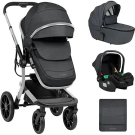 KIKKABOO Kombikinderwagen Irene 3 in 1 Babywanne Autositz Adapter Wickeltasche dunkelgrau - Grau