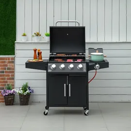 Outsunny Gasgrill Grillwagen 132,4 x 55 x 109 cm Schwarz