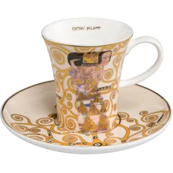 Espressotasse GOEBEL "Die Erwartung", bunt (beige, goldfarben, gelb, schwarz, weiß), H:7,5cm, Fine China-Porzellan, Trinkgefäße, von Gustav Klimt