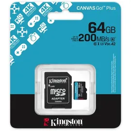 Kingston Canvas Go! Plus Gen4 64GB microSDXC Speicherkarte (200 MB/s, A2 U3) mit Adapter