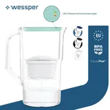 Wessper 2,8 l Wasserfilterkrug mit LED-Zähler Kompatibel mit Brita Maxtra | Set aus 1 Wasserfilterkrug + Wasserfilterkartusche - Minze - Grün