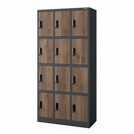 Jan Nowak Schließfachschrank Metall 185 cm x 90 cm x 40 cm Anthrazit-Holz 12 Fächer