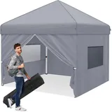 SURFOU Pavillon 3x3m Wasserdicht Stabil Winterfest Gartenpavillon, Faltpavillon mit 4 Seitenteilen Gartenzelt Pavillon wasserdicht stabil grau