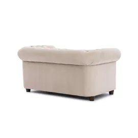 S-Style Chesterfield Polstergarnitur Samt 3-Sitzer + 2-Sitzer + Sessel Beige
