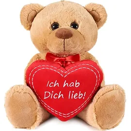 Brubaker Teddy Plüschbär mit Herz Rot - Ich hab Dich lieb - 35 cm - Teddybär Plüschteddy Kuscheltier Schmusetier - Stofftier Braun Hellbraun