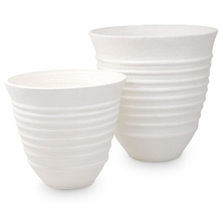 Casa Padrino Luxus Tonvasen Set Weiß - 2 Handgefertigte Runde Deko Vasen - Wohnzimmer Deko - Garten Deko - Deko Accessoires