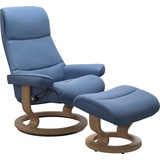 Stressless Relaxsessel "View" Sessel Gr. Material Bezug, Cross Base Eiche, Ausführung / Funktion, Maße B/H/T, blau (lazuli blue) Lesesessel und Relaxsessel mit Classic Base, Größe S,Gestell Eiche