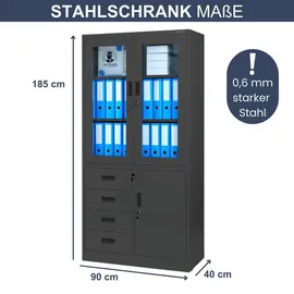 Jan Nowak Vitrinenschrank PUMME 185 x 90 x 40 cm Anthrazit