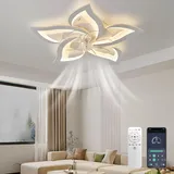 YOODI Deckenventilator mit Beleuchtung, 50W Moderne Leise Lampe mit Ventilator, Mit Fernbedienung Und APP Dimmbare 3000K-6000K Deckenventilator mit Licht 5 Lichter Blumenform Für Wohnzimmer Esszimmer