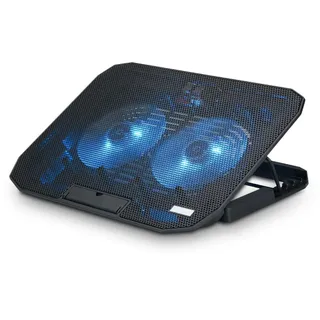 NK Base Refrigeradora Portátil - Ventilador Ordenador Portatil de 12-17" Con Soporte Ajustable 5 Alturas, 2 Ventiladores Silenciosos, 2 Puertos USB, Refrigeración Rápida, Luz LED Azul - Color Negro