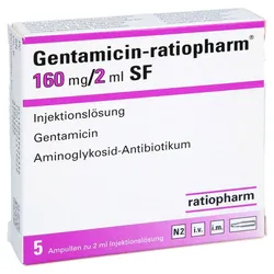 GENTAMICIN-ratiopharm 160 mg/2 ml Inj.-Lsg.SF Amp. 5X2 ml