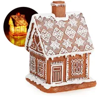 COM-FOUR Lichthaus in Lebkuchen-Optik 18 cm - Lebkuchenhaus mit Beleuchtung - Weihnachtsdekoration mit zeitgesteuerter Beleuchtung - Weihnachtsdekoration (1x Lebkuchen Haus)