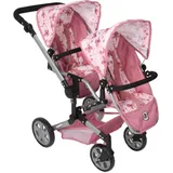 Bayer Chic 2000® Puppenwagen Linus Duo – Flowers rosa – Faltbarer Zwillingspuppenwagen – Verstellbarer Griff 50-82 cm – Puppen bis 50 cm – 4-8 J.