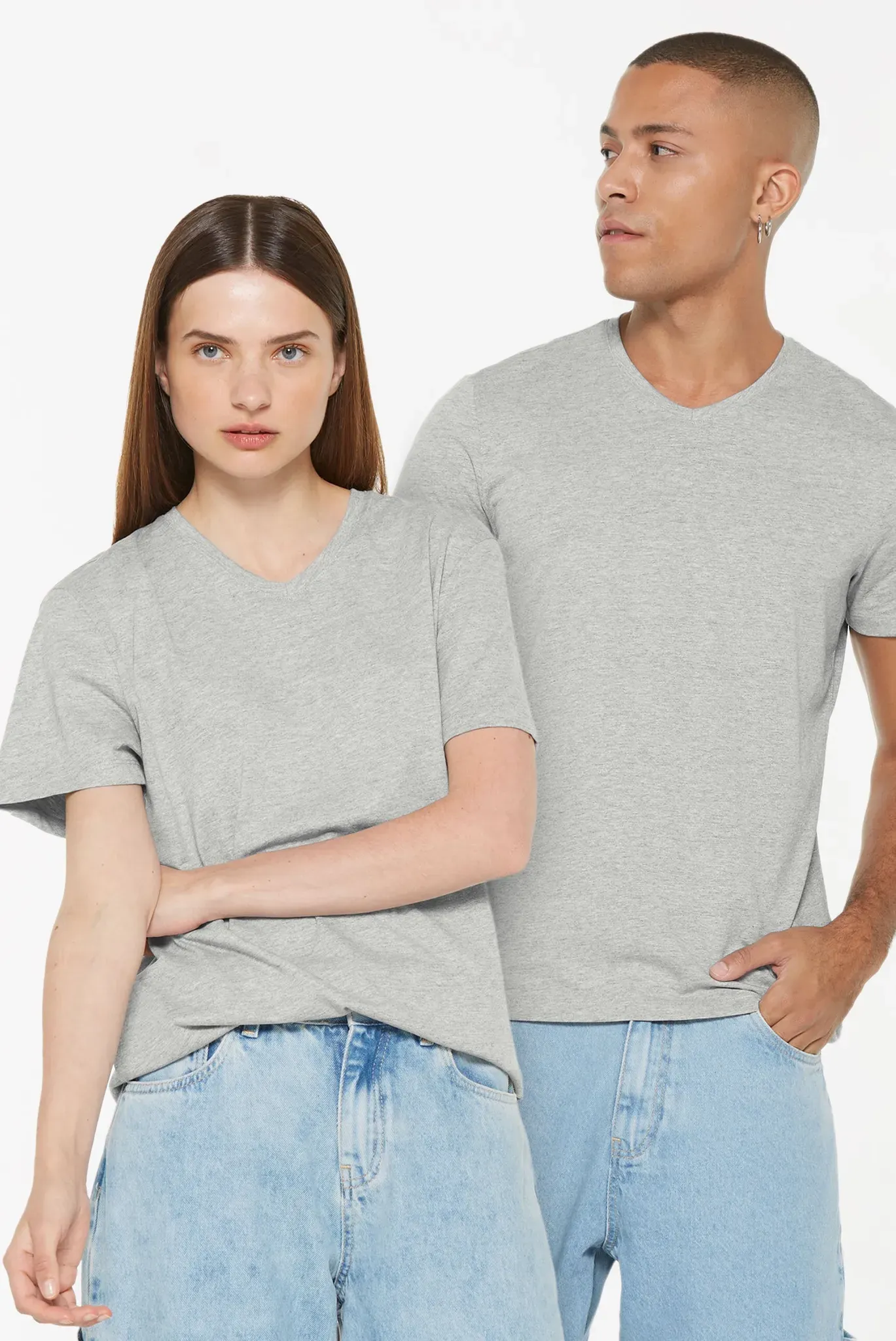 V-Shirt HARLEM SOUL, Jungen, Gr. XL, grau (graumelange, graumelange), Single Jersey, Material: 88% Baumwolle, 12% Polyester, unifarben, regular fit normal, V-Ausschnitt, eingesetzt gerader Abschluss, Shirts, mit Baumwolle