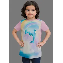 T-Shirt KIDSWORLD "Shirt mit großem Fotodruck", Mädchen, Gr. 104/110, rosa, Jersey, Obermaterial: 100% Baumwolle. Obermaterial Vorderteil: 100% Polyester, bedruckt, modisch, Basic, Rundhals, Kurzarm, Shirts, T-Shirt mit süßen Delfin-Fotodruck