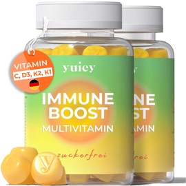 yuicy Immune Boost Multivitamin Gummibärchen. Hochdosierter Immun Boost. Immunsystem stärken mit Vitamin D3, C, K2, K1 + 16 Mikronährstoffe. 120 Gummies.