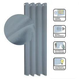 Gerster Vorhang GERSTER "Ilia" Gr. 1, grau (grau, blau), B:140cm H:235cm, Wirkware, Polyester, Gardinen, HxB: 235x140, klasischer Uni Ösenschal