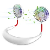 Tragbarer Mini-Nackenventilator, Freisprecheinrichtung, wiederaufladbar, tragbar, Halsbandventilator mit doppeltem Windkopf, LED-Licht mit 3 Geschwindigkeiten, für Reisen, Sport, Outdoor, Reisen