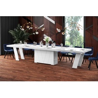 Design Esstisch Tisch HEG-111 Hochglanz XXL ausziehbar 160 bis 412 cm, Farbe:Weiß Hochglanz