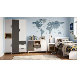 Deine Möbel 24 Jugendzimmer-Set, Weiß, Graphit, Grau, Eiche, Holzwerkstoff, 377x190x204 cm, Kinder- & Jugendzimmer, Jugendmöbel, Komplette Kinder- & Jugendzimmer