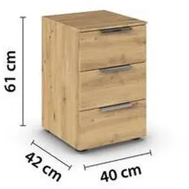 Rauch Möbel Nachtschrank, Chrom, Eiche Artisan, Metall, 3 Schubladen, 40x61x42 cm, Blauer Engel, BQ - Bündnis für Qualität, Made in Germany, Schlafzimmer, Nachttische