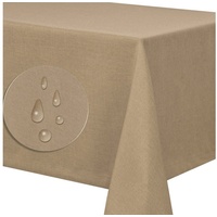 Fiora Tischdecke Tischdecke Tischtuch Leinenoptik schmutzabweisend Lotuseffekt, Pflegeleicht - Schmutzabweisend beige Oval 135x180 cm