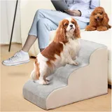 Iptienda Hundetreppe 3 Stufen, Tragbare Haustiertreppe aus Hochdichtem Schwamm, Stabile und rutschfeste Hundetreppe für Kleine Hunde Waschbare Abdeckung 54x37x32cm(Grau)