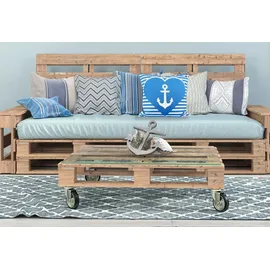 Queence Dekokissen Anker 40x40/50x50cm Outdoor-Kissenbezug Garten, Kissenhülle mit Öse und Kordel Kissenbezug Maritim blau 40 cm x 40 cm