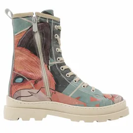 DOGO Stiefelette DOGO "Gisele Schnürstiefel Boots Red Fox Damen Stiefeletten", Damen, Gr. 39, Normalschaft, bunt (grün, orange), Lederimitat, Schuhe Stiefelette, Handgefertigt