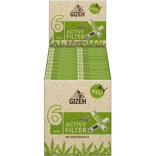 Gizeh 19685 Active Slim 6mm-Bio-Hanf & Gras-mit Kokoskohle 20 Boxen a 10 Filter, Papier