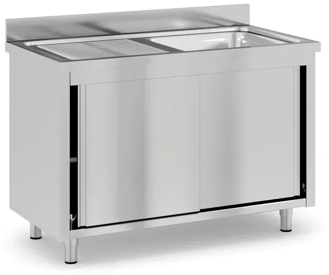 Edelstahl-Waschtisch mit Schrank, 1 Spülbecken, 1200 x 600 x 850 mm
