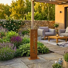 Relaxdays Gartendeko Rostoptik Lieblingsplatz 71 x 20 x 15 cm Braun