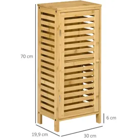 kleankin Badschrank Badezimmerschrank, Bad Beistellschrank mit Lamellentür, 2 Fächern, Aufbewahrungsschrank für Badezimmer, Wohnzimmer, Natur, 30 x 19,9 x 70 cm