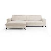 CAVADORE Ecksofa Bounce mit Cord-Bezug / Eckcouch mit Schlaffunktion, Bettkasten + Kopfteilverstellung / 290 x 88-108 x 178 / Breitcord, Creme-Beige